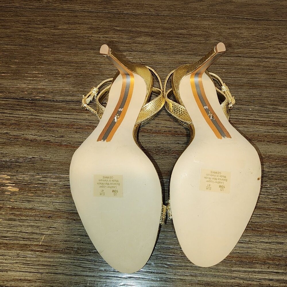 SAM EDELMAN Gemmie Strappy Stiletto Dress Sandals AMBER GOLD METALLIC 10M - Picture 4 of 13